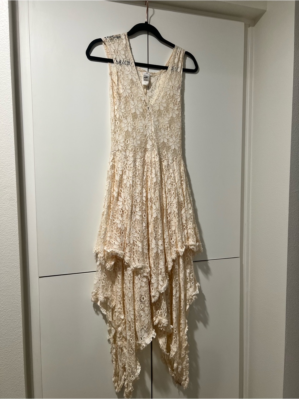 Handmade Y2K Lace Handkerchief Hem Dress in Cream Stevie Nicks whimsy bohemian